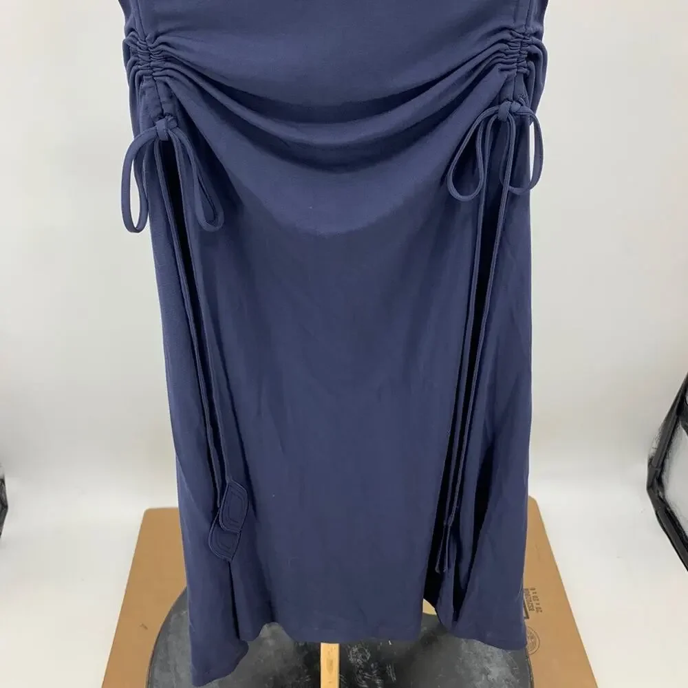 Tory Burch Dress Womens L Large Navy Shannon Sleeveless Front Tie Cinching Midi